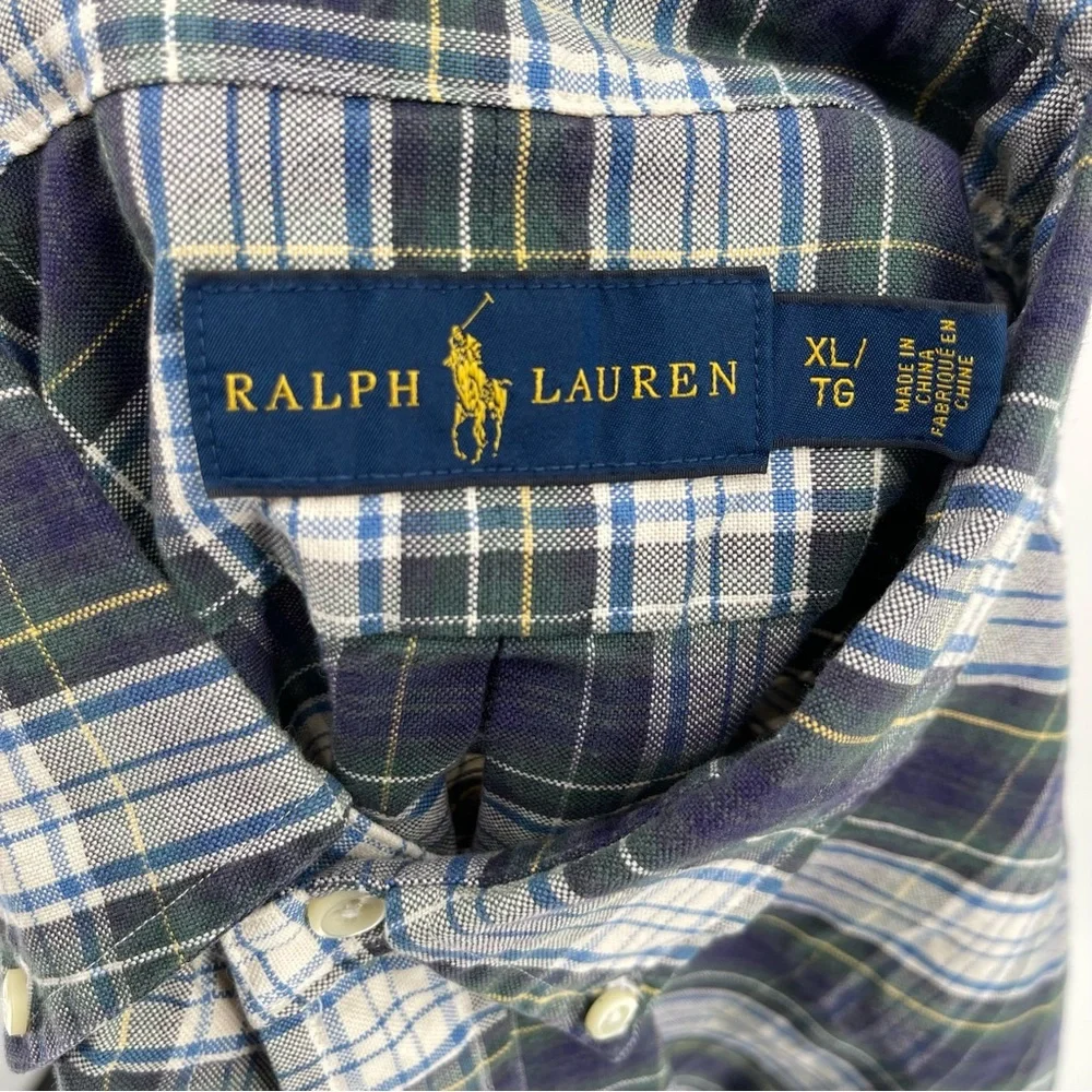 Ralph Lauren Blue Plaid Button Front Shirt Boys Size XL